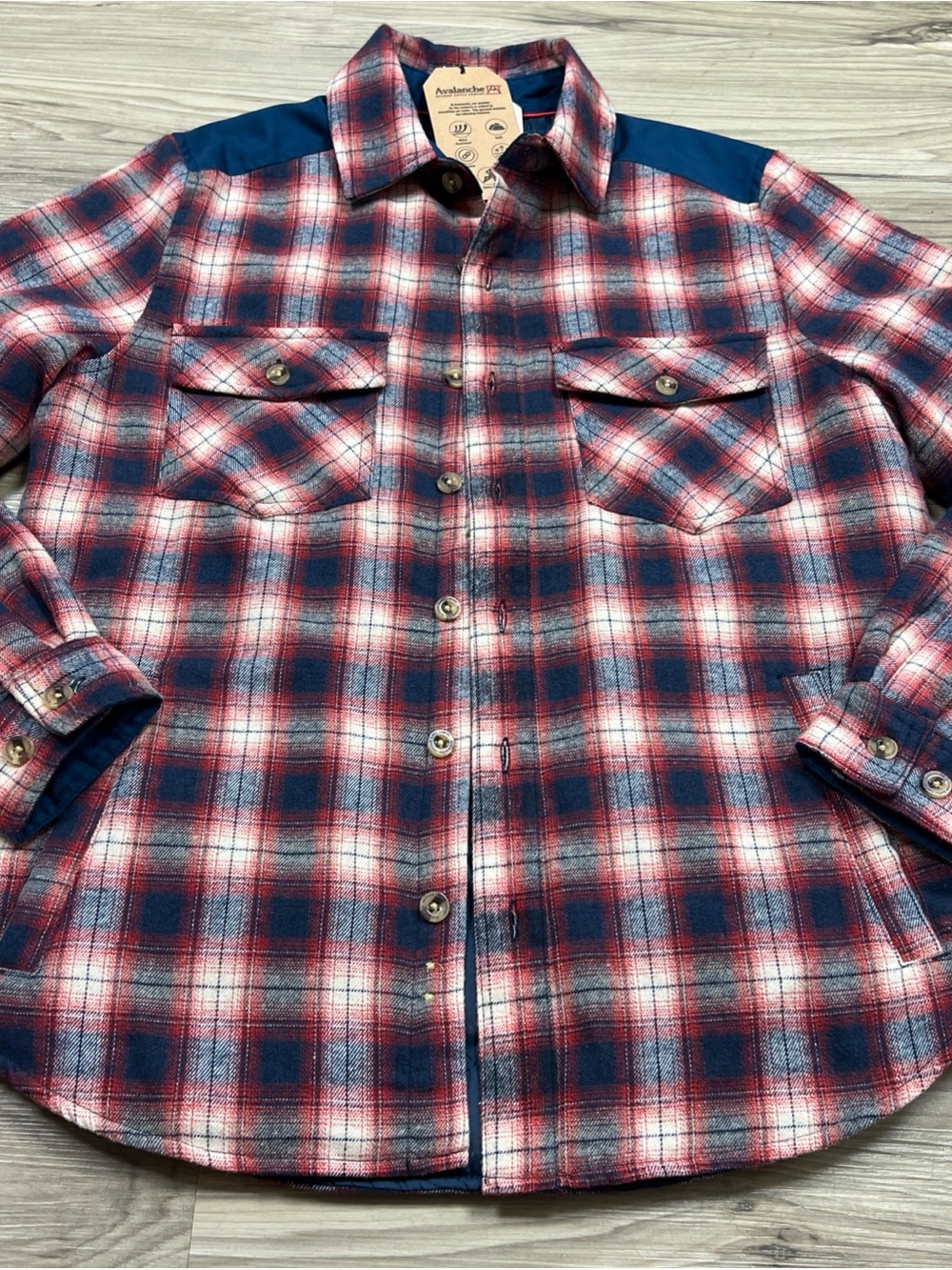 Avalanche Lined Flannel Blue Plaid Pockets Jacket Shirt Shacket Size Small $138